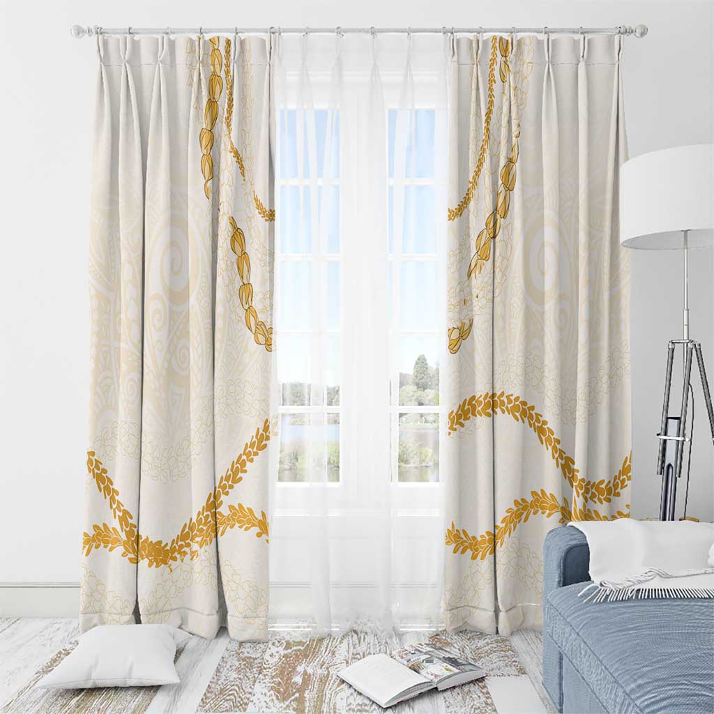 Aloha Lei Mikioi Window Curtain Gold Polynesian Tribal Tatau Pattern