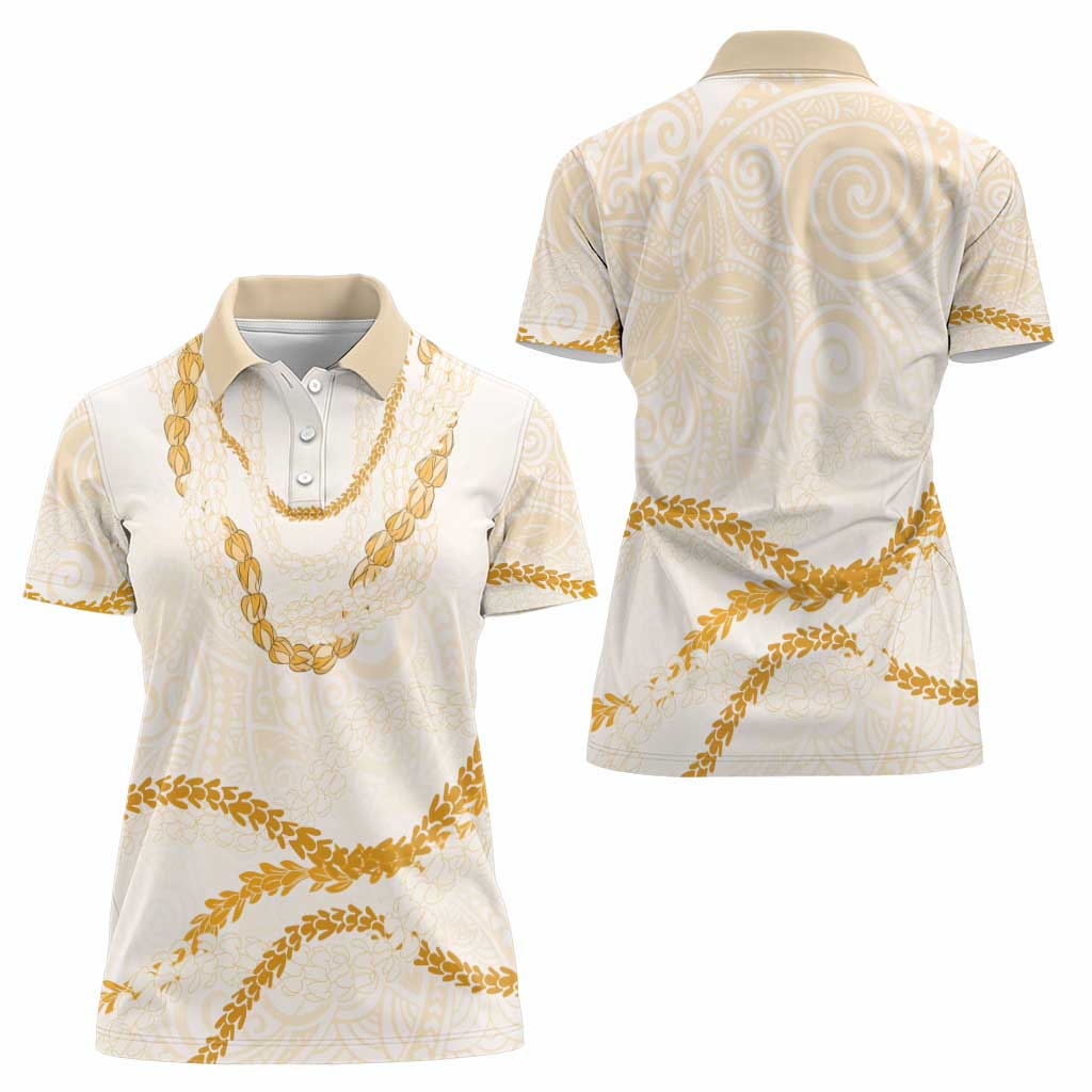 Aloha Lei Mikioi Women Polo Shirt Gold Polynesian Tribal Tatau Pattern