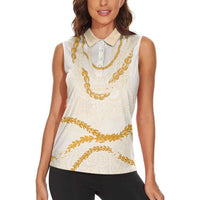 Aloha Lei Mikioi Women Sleeveless Polo Shirt Gold Polynesian Tribal Tatau Pattern