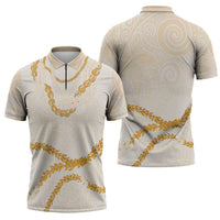 Aloha Lei Mikioi Zipper Polo Shirt Gold Polynesian Tribal Tatau Pattern - Polynesian Pride