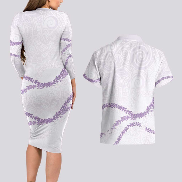 Polynesian Long Sleeve Bodycon Dress Pacific Flower Mix Floral Tribal Tattoo Purple Vibe LT9
