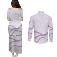 Aloha Lei Mikioi Couples Matching Puletasi and Long Sleeve Button Shirt Purple Polynesian Tribal Tatau Pattern LT9 - Polynesian Pride