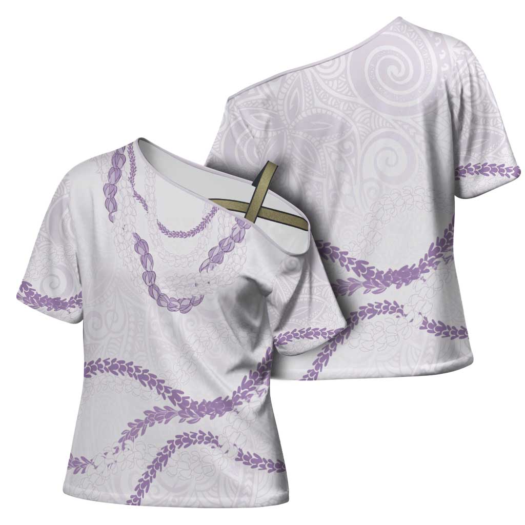 Aloha Lei Mikioi Cross Shoulder Shirt Purple Polynesian Tribal Tatau Pattern - Polynesian Pride