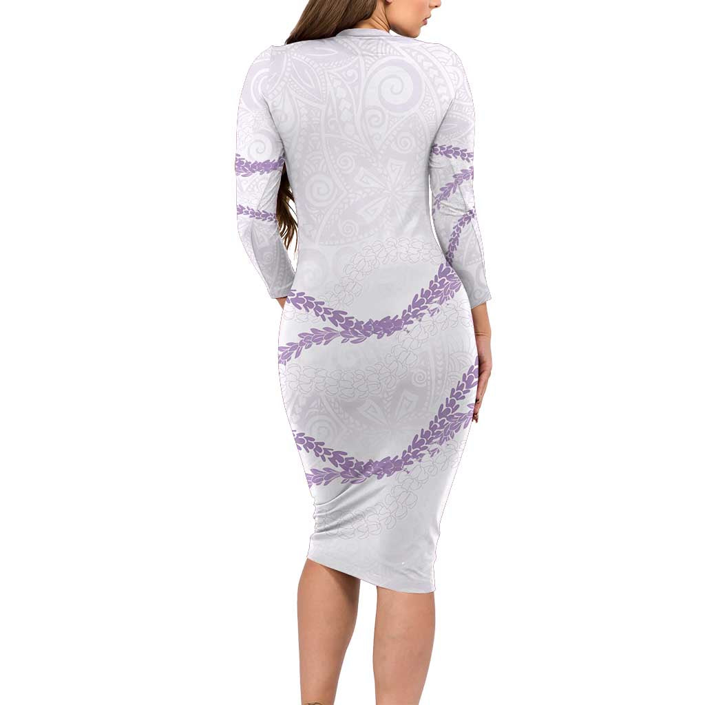 Aloha Lei Mikioi Family Matching Long Sleeve Bodycon Dress and Hawaiian Shirt Purple Polynesian Tribal Tatau Pattern