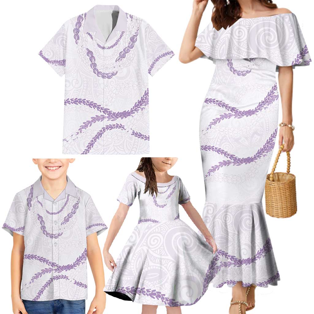 Aloha Lei Mikioi Family Matching Mermaid Dress and Hawaiian Shirt Purple Polynesian Tribal Tatau Pattern