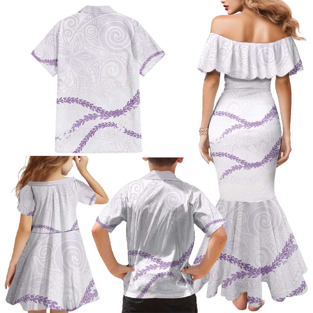 Aloha Lei Mikioi Family Matching Mermaid Dress and Hawaiian Shirt Purple Polynesian Tribal Tatau Pattern