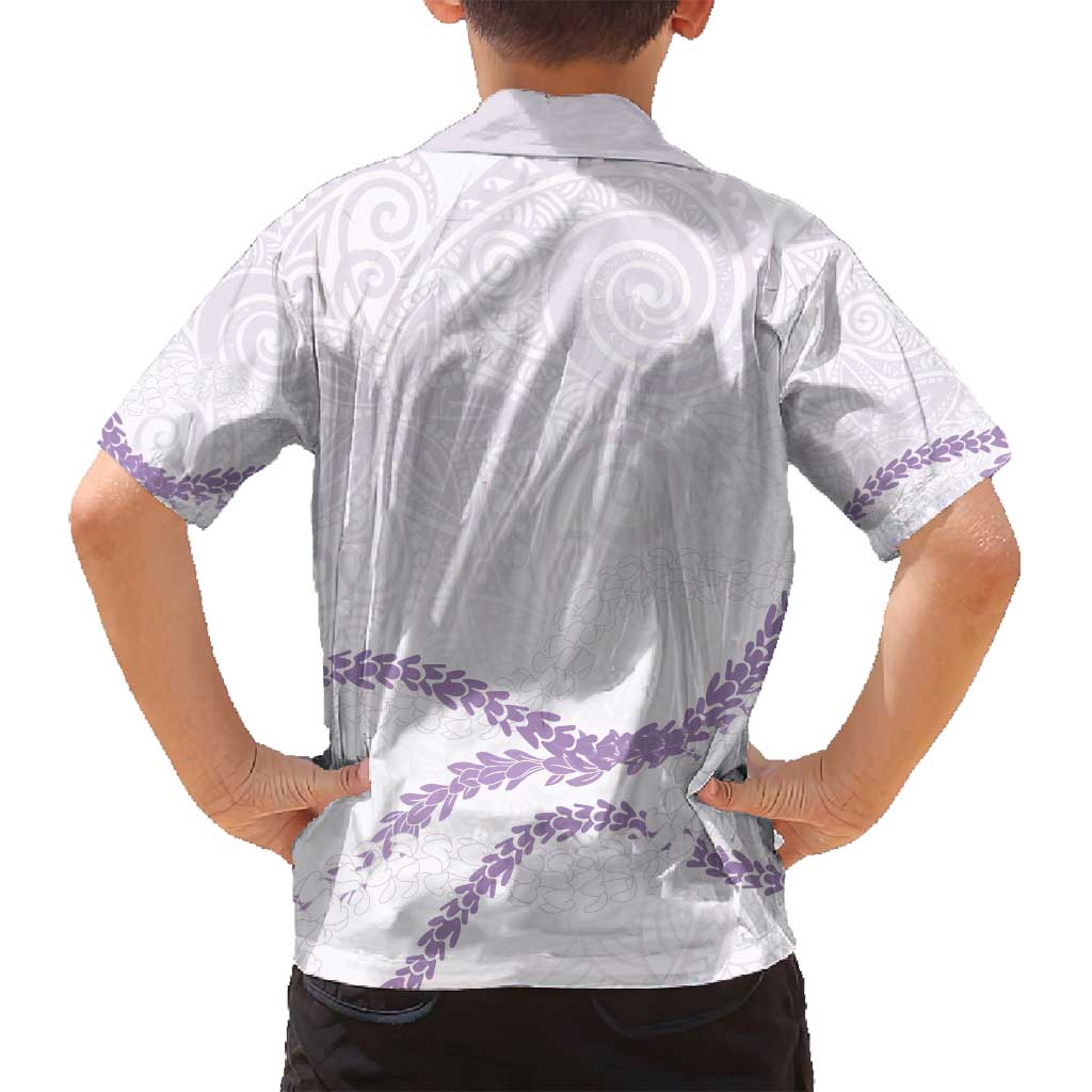 Aloha Lei Mikioi Family Matching Off Shoulder Short Dress and Hawaiian Shirt Purple Polynesian Tribal Tatau Pattern