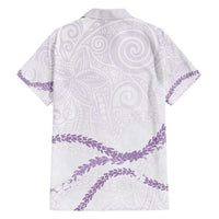Aloha Lei Mikioi Family Matching Off Shoulder Short Dress and Hawaiian Shirt Purple Polynesian Tribal Tatau Pattern