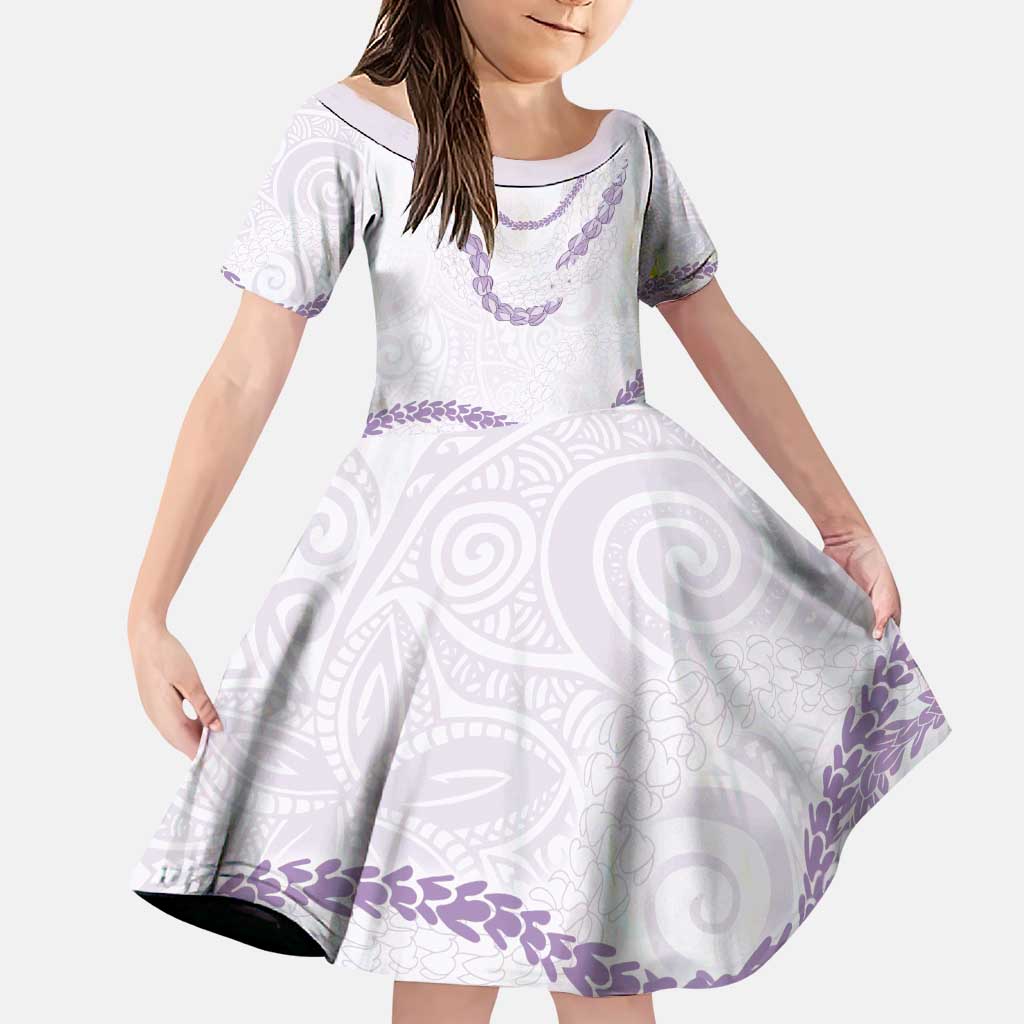 Aloha Lei Mikioi Family Matching Puletasi and Hawaiian Shirt Purple Polynesian Tribal Tatau Pattern LT9 Daughter's Dress Purple - Polynesian Pride