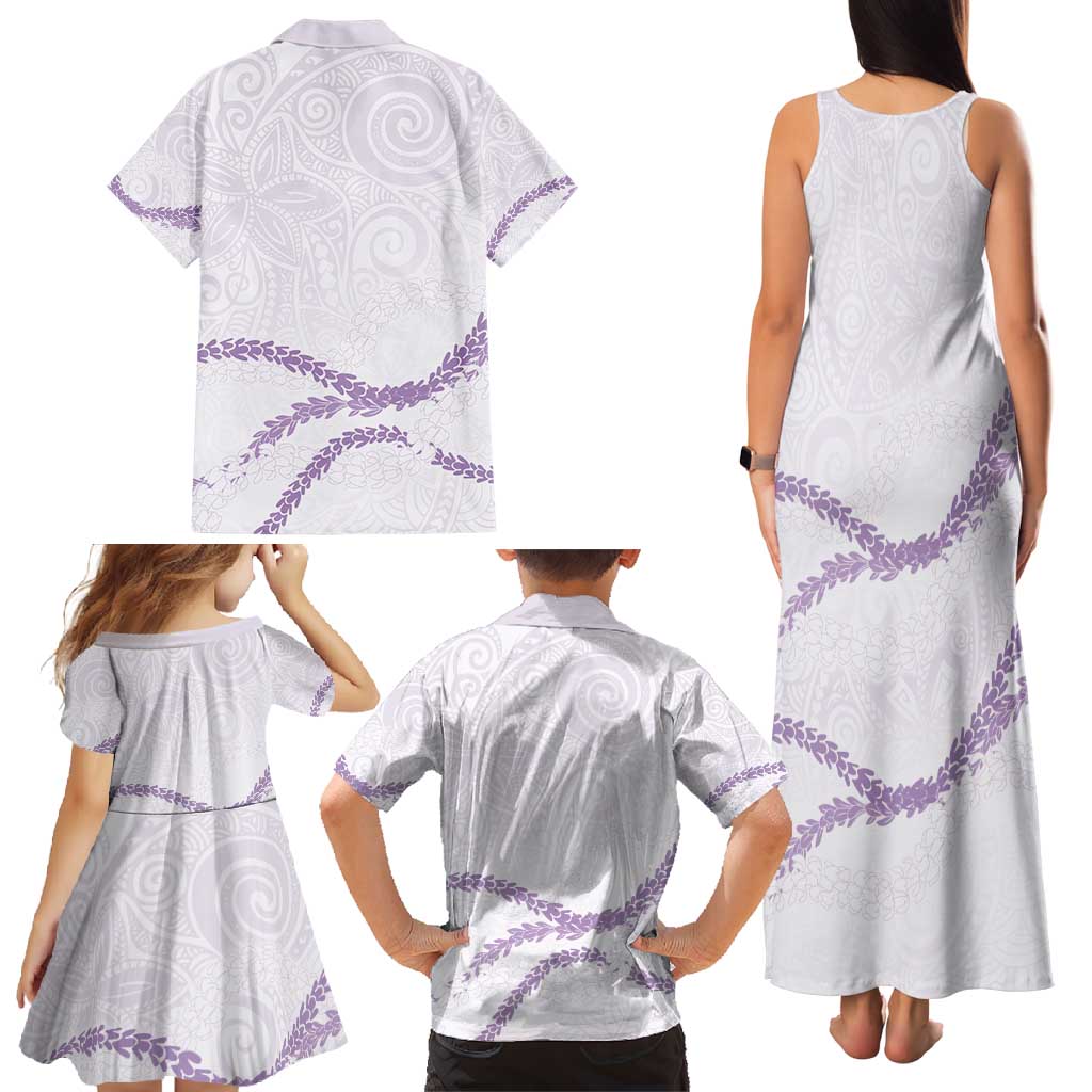 Aloha Lei Mikioi Family Matching Tank Maxi Dress and Hawaiian Shirt Purple Polynesian Tribal Tatau Pattern