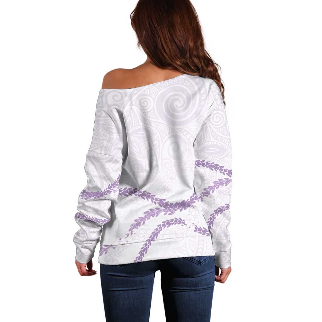 Aloha Lei Mikioi Off Shoulder Sweater Purple Polynesian Tribal Tatau Pattern
