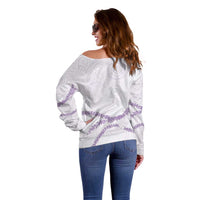 Aloha Lei Mikioi Off Shoulder Sweater Purple Polynesian Tribal Tatau Pattern