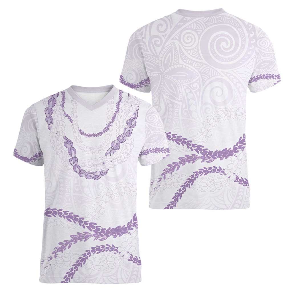 Aloha Lei Mikioi Women V-Neck T-Shirt Purple Polynesian Tribal Tatau Pattern