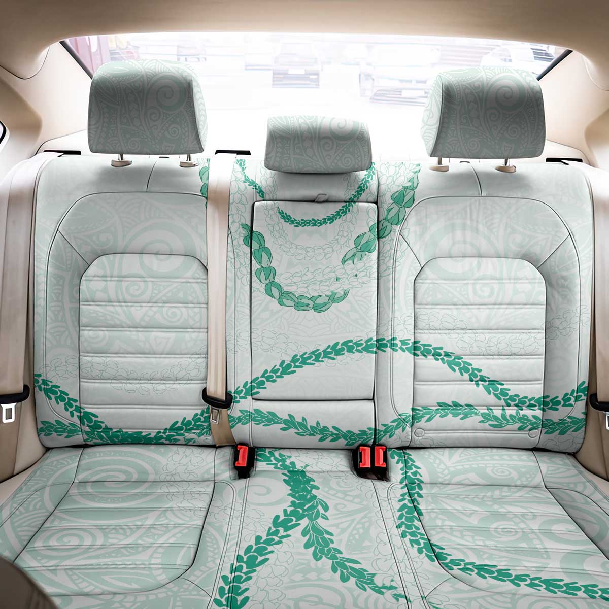 Aloha Lei Mikioi Back Car Seat Cover Sage Green Polynesian Tribal Tatau Pattern