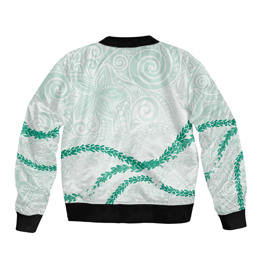 Aloha Lei Mikioi Bomber Jacket Sage Green Polynesian Tribal Tatau Pattern LT9 - Polynesian Pride