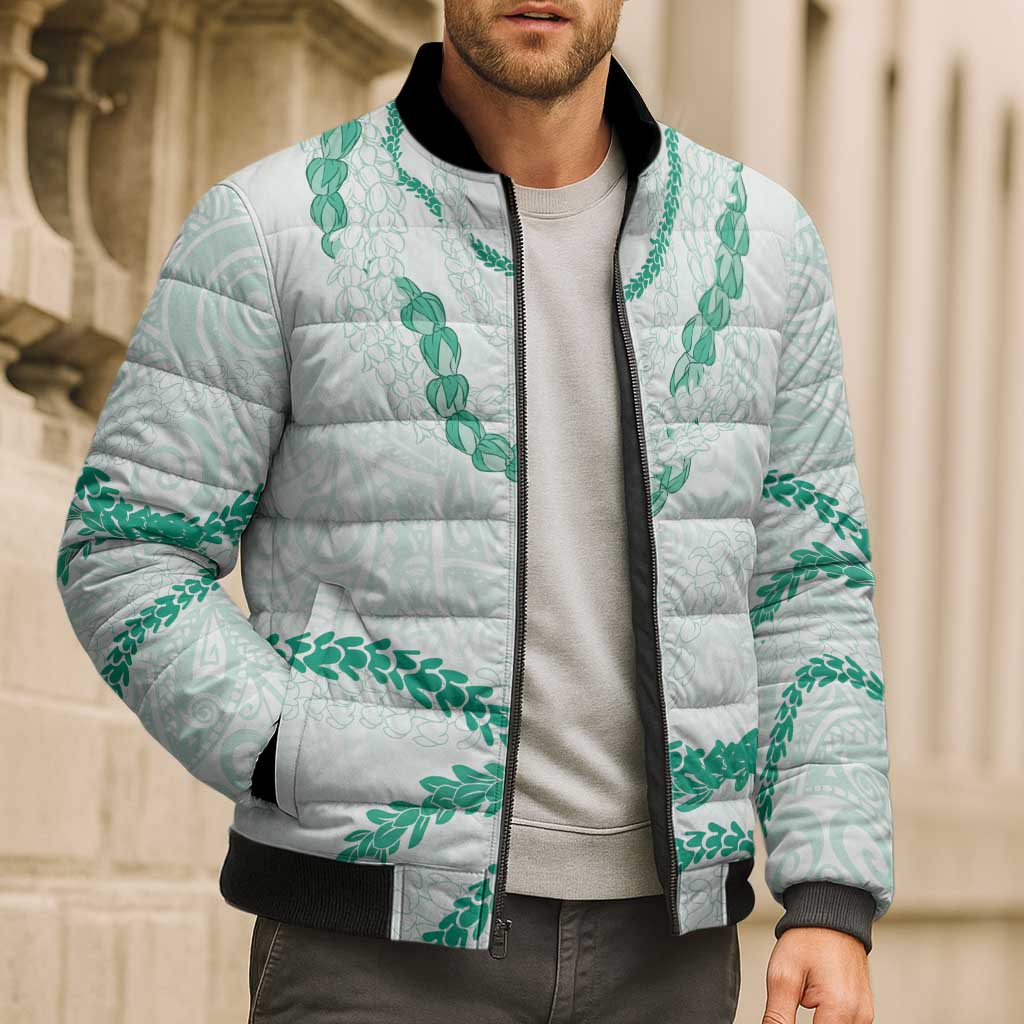 Aloha Lei Mikioi Bomber Puffer Jacket Sage Green Polynesian Tribal Tatau Pattern - Polynesian Pride