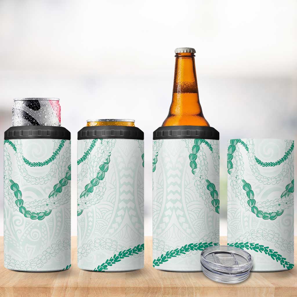 Aloha Lei Mikioi 4 in 1 Can Cooler Tumbler Sage Green Polynesian Tribal Tatau Pattern