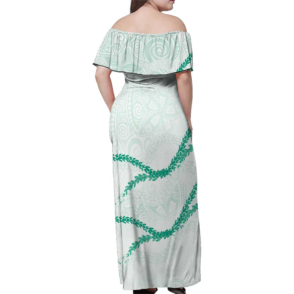Aloha Lei Mikioi Family Matching Off Shoulder Maxi Dress and Hawaiian Shirt Sage Green Polynesian Tribal Tatau Pattern