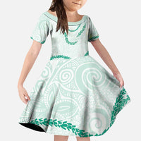 Aloha Lei Mikioi Family Matching Short Sleeve Bodycon Dress and Hawaiian Shirt Sage Green Polynesian Tribal Tatau Pattern LT9 Daughter's Dress Green - Polynesian Pride