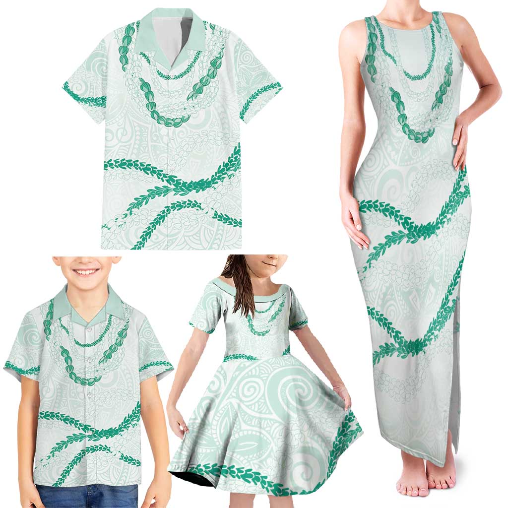 Aloha Lei Mikioi Family Matching Tank Maxi Dress and Hawaiian Shirt Sage Green Polynesian Tribal Tatau Pattern