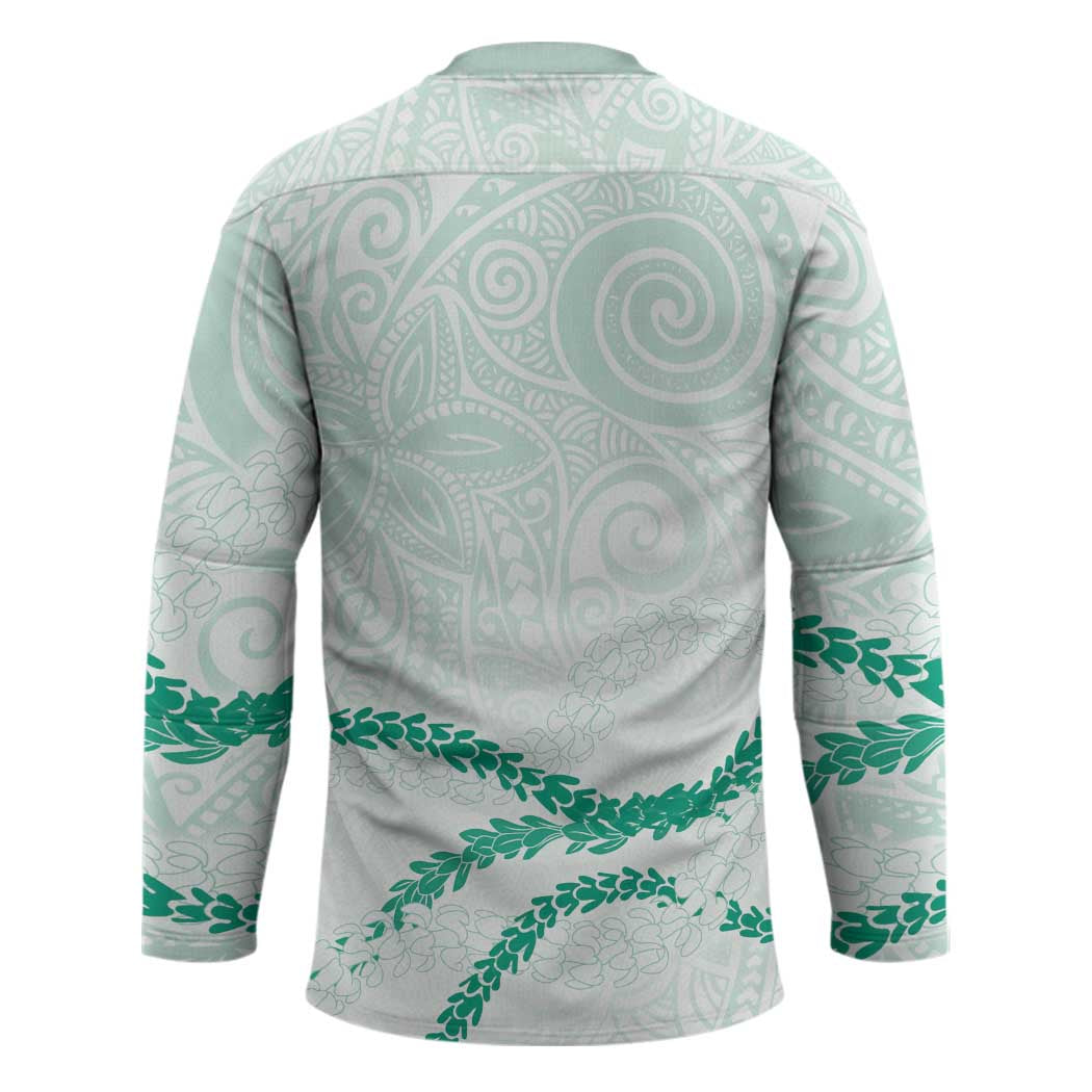 Aloha Lei Mikioi Hockey Jersey Sage Green Polynesian Tribal Tatau Pattern - Polynesian Pride