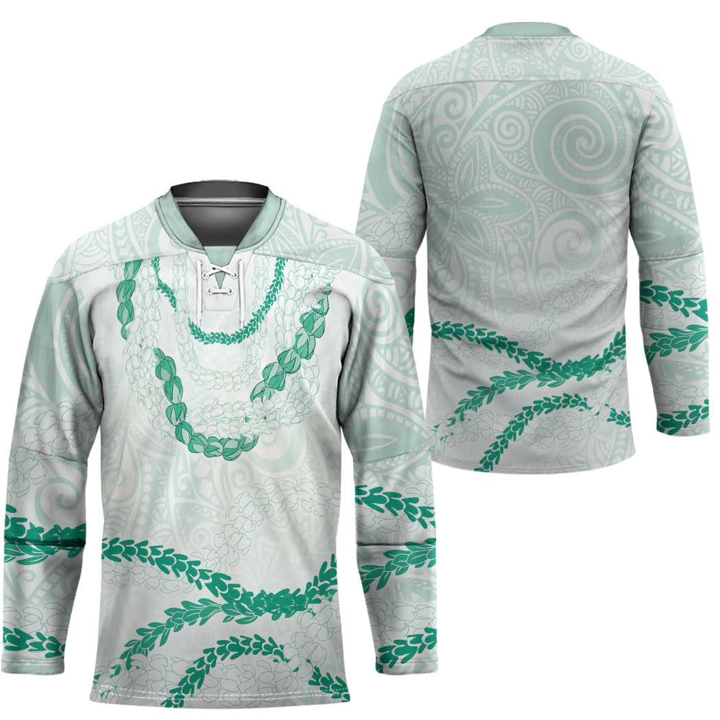 Aloha Lei Mikioi Hockey Jersey Sage Green Polynesian Tribal Tatau Pattern - Polynesian Pride