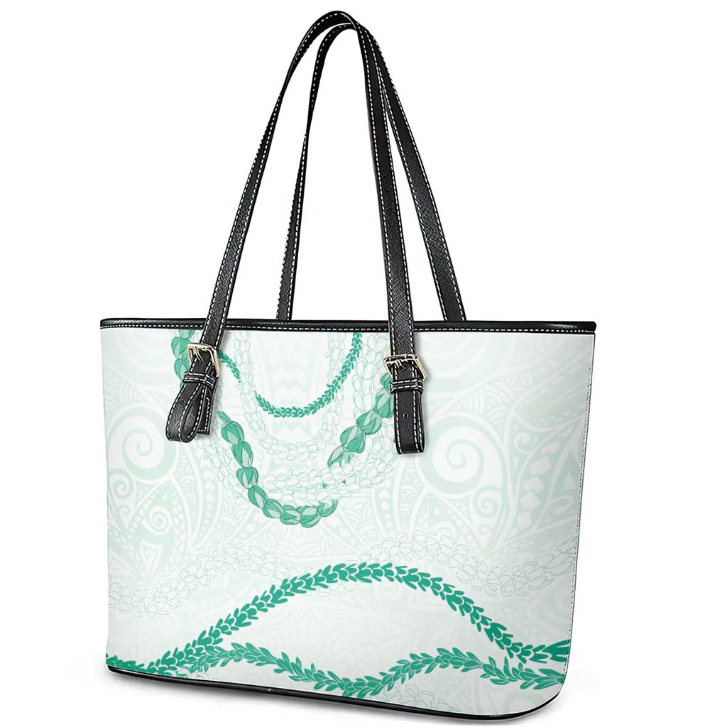 Aloha Lei Mikioi Leather Tote Bag Sage Green Polynesian Tribal Tatau Pattern