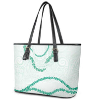 Aloha Lei Mikioi Leather Tote Bag Sage Green Polynesian Tribal Tatau Pattern