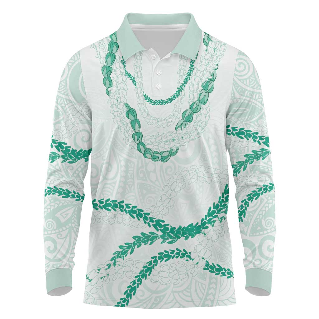 Aloha Lei Mikioi Long Sleeve Polo Shirt Sage Green Polynesian Tribal Tatau Pattern LT9 Green - Polynesian Pride