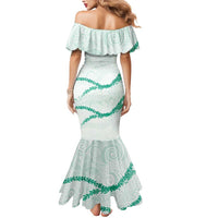 Aloha Lei Mikioi Mermaid Dress Sage Green Polynesian Tribal Tatau Pattern