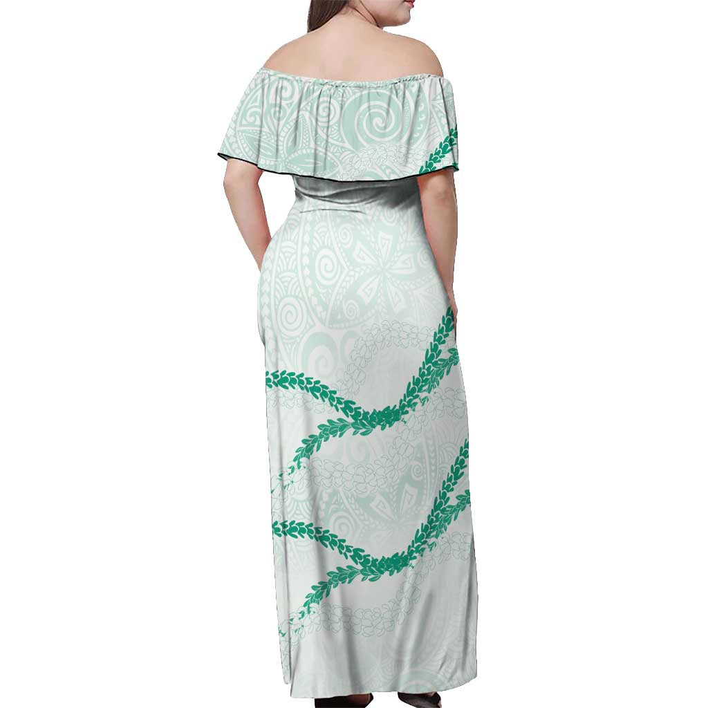 Aloha Lei Mikioi Off Shoulder Maxi Dress Sage Green Polynesian Tribal Tatau Pattern