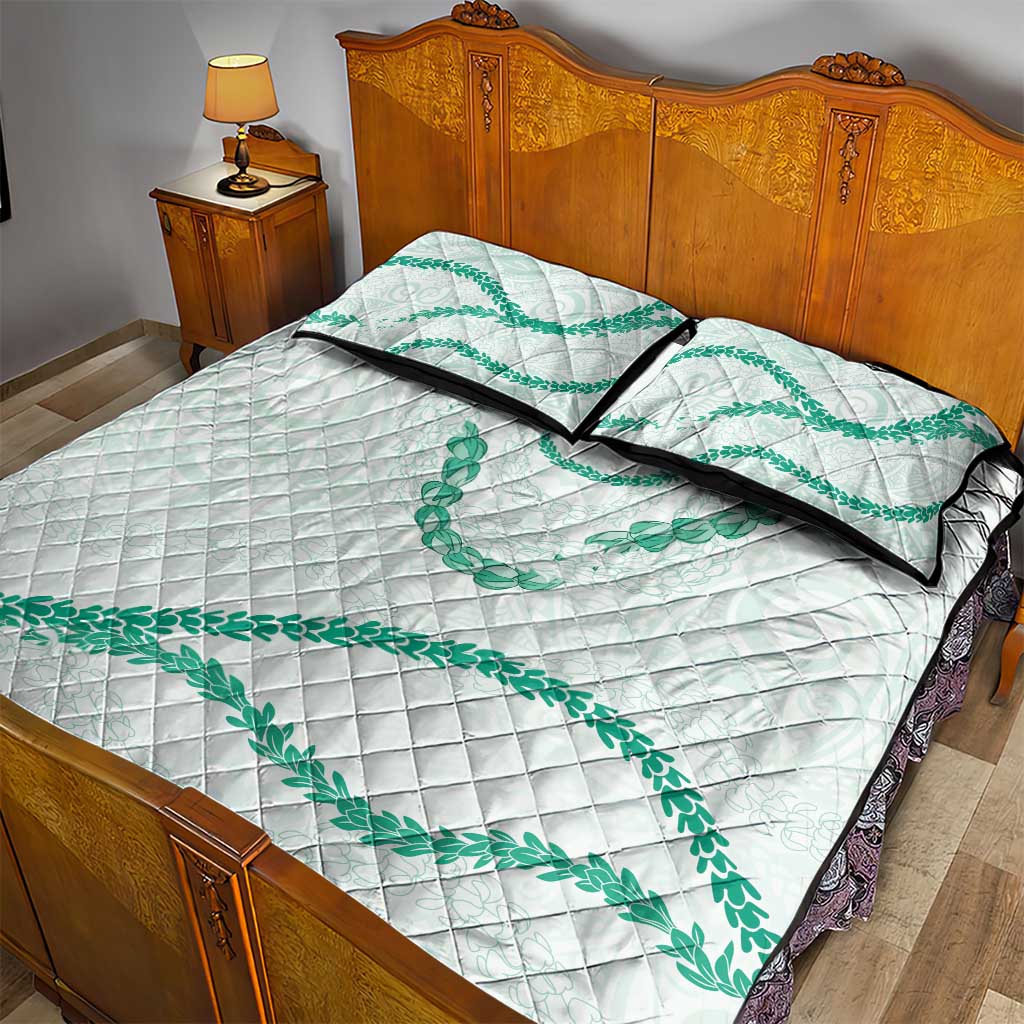 Aloha Lei Mikioi Quilt Bed Set Sage Green Polynesian Tribal Tatau Pattern