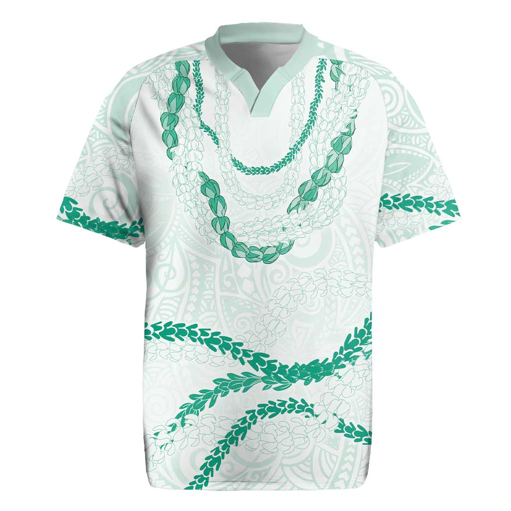 Aloha Lei Mikioi Rugby Jersey Sage Green Polynesian Tribal Tatau Pattern
