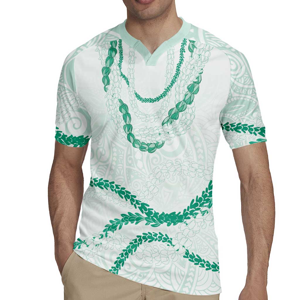 Aloha Lei Mikioi Rugby Jersey Sage Green Polynesian Tribal Tatau Pattern