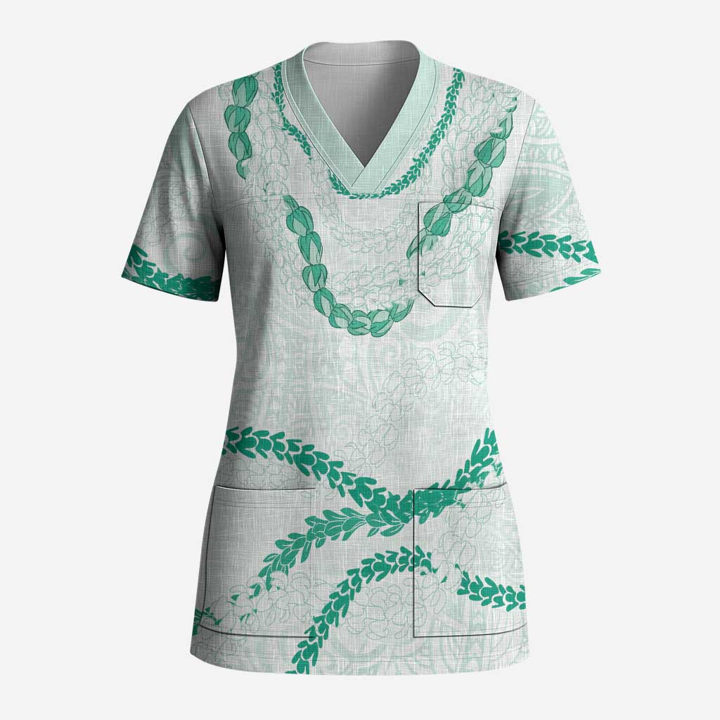 Aloha Lei Mikioi Scrub Top Sage Green Polynesian Tribal Tatau Pattern - Polynesian Pride