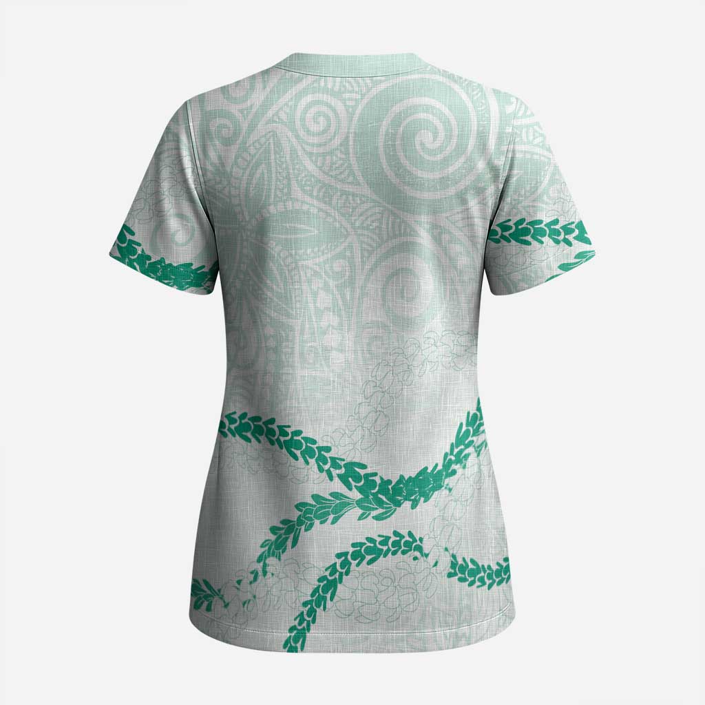 Aloha Lei Mikioi Scrub Top Sage Green Polynesian Tribal Tatau Pattern - Polynesian Pride