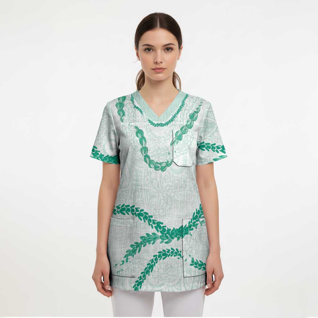 Aloha Lei Mikioi Scrub Top Sage Green Polynesian Tribal Tatau Pattern - Polynesian Pride