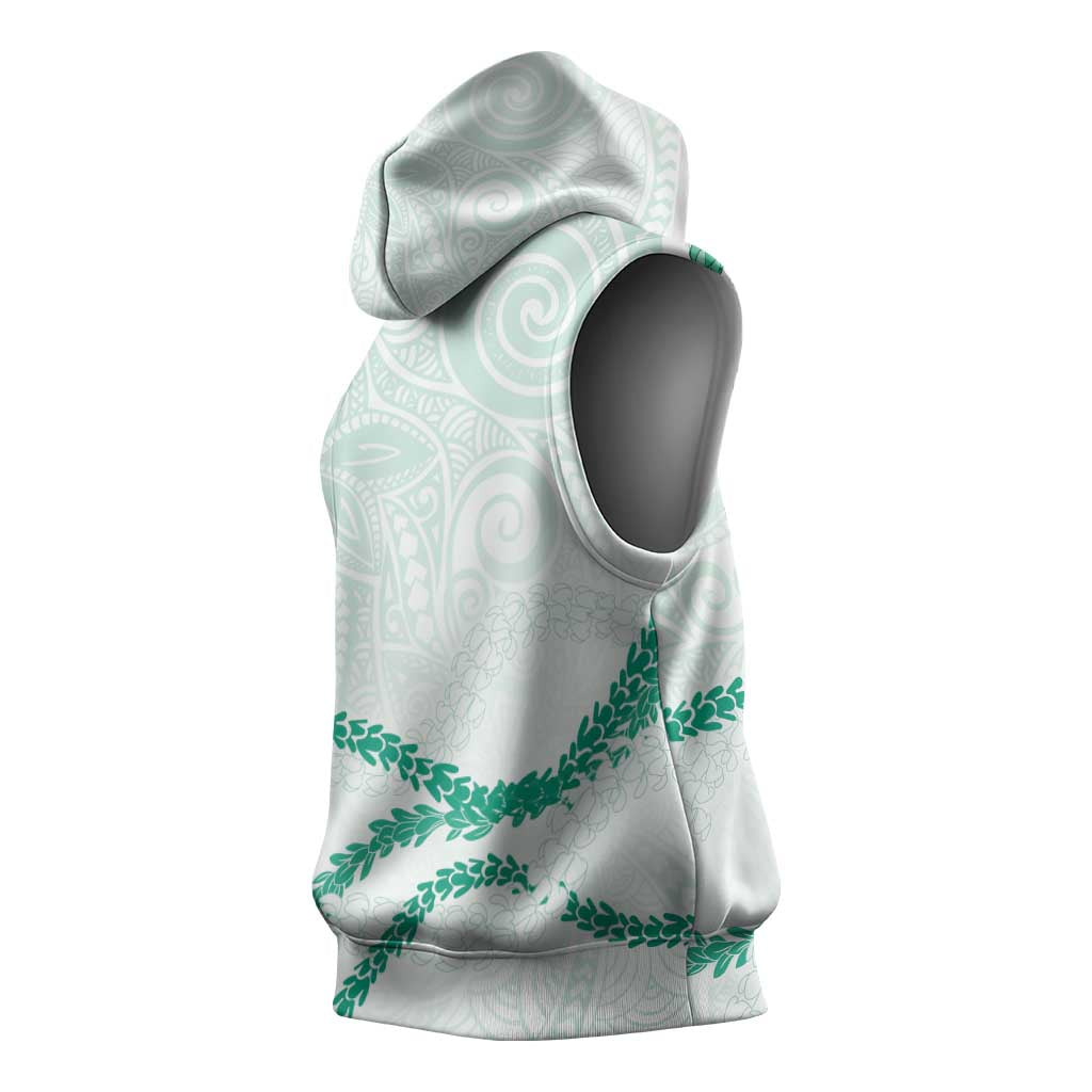 Aloha Lei Mikioi Sleeveless Hoodie Sage Green Polynesian Tribal Tatau Pattern - Polynesian Pride