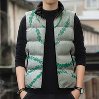 Aloha Lei Mikioi Sleeveless Puffer Jacket Sage Green Polynesian Tribal Tatau Pattern - Polynesian Pride