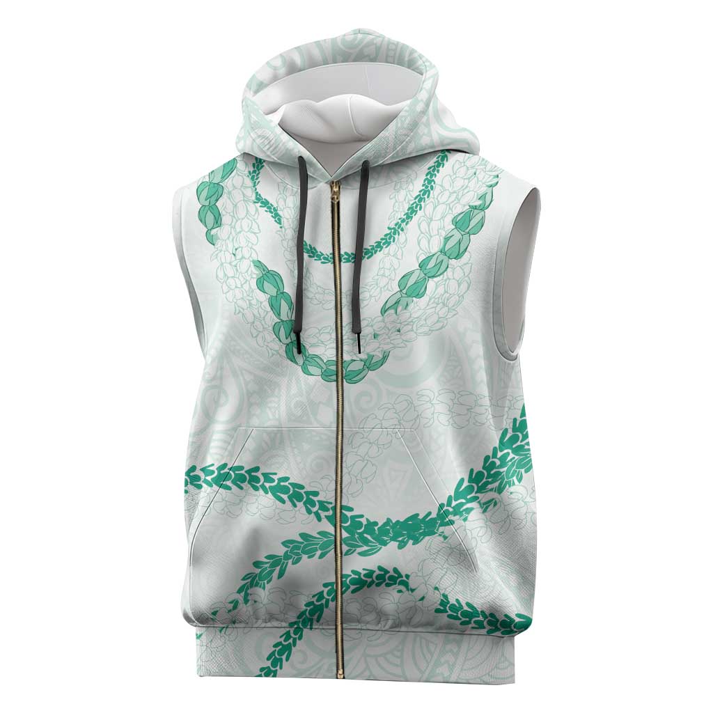 Aloha Lei Mikioi Sleeveless Zip Hoodie Sage Green Polynesian Tribal Tatau Pattern - Polynesian Pride