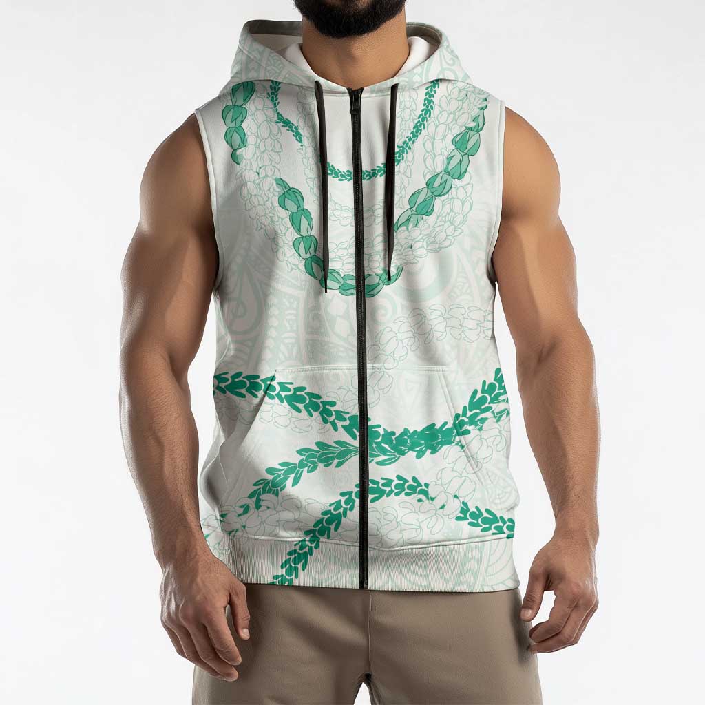 Aloha Lei Mikioi Sleeveless Zip Hoodie Sage Green Polynesian Tribal Tatau Pattern LT9 - Polynesian Pride
