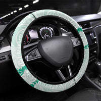 Aloha Lei Mikioi Steering Wheel Cover Sage Green Polynesian Tribal Tatau Pattern