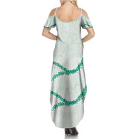 Aloha Lei Mikioi Summer Maxi Dress Sage Green Polynesian Tribal Tatau Pattern