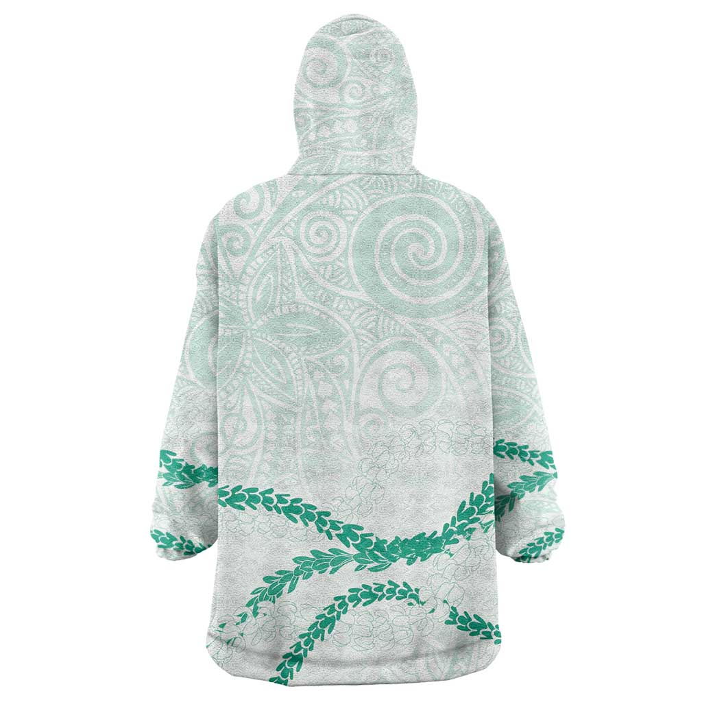 Aloha Lei Mikioi Wearable Blanket Hoodie Sage Green Polynesian Tribal Tatau Pattern
