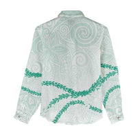 Aloha Lei Mikioi Women Casual Shirt Sage Green Polynesian Tribal Tatau Pattern