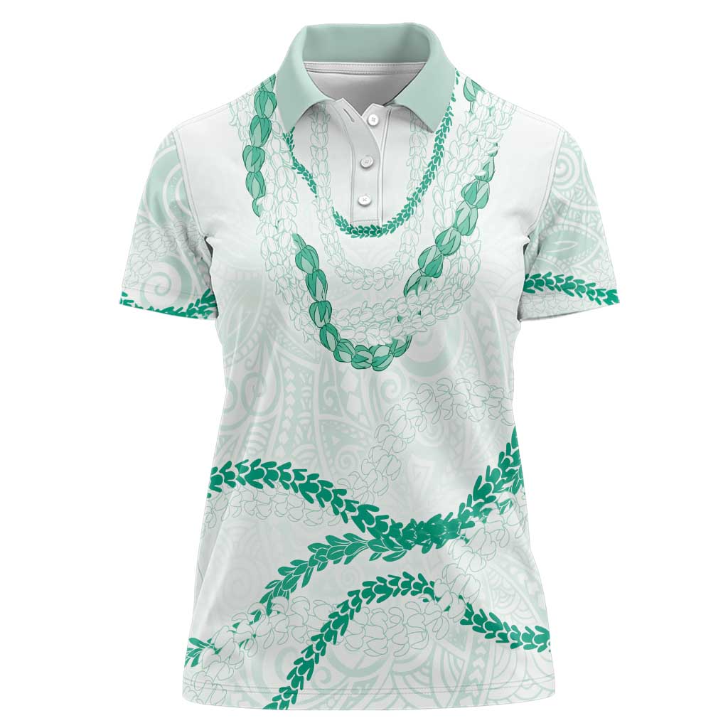 Aloha Lei Mikioi Women Polo Shirt Sage Green Polynesian Tribal Tatau Pattern