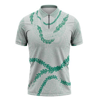 Aloha Lei Mikioi Zipper Polo Shirt Sage Green Polynesian Tribal Tatau Pattern - Polynesian Pride