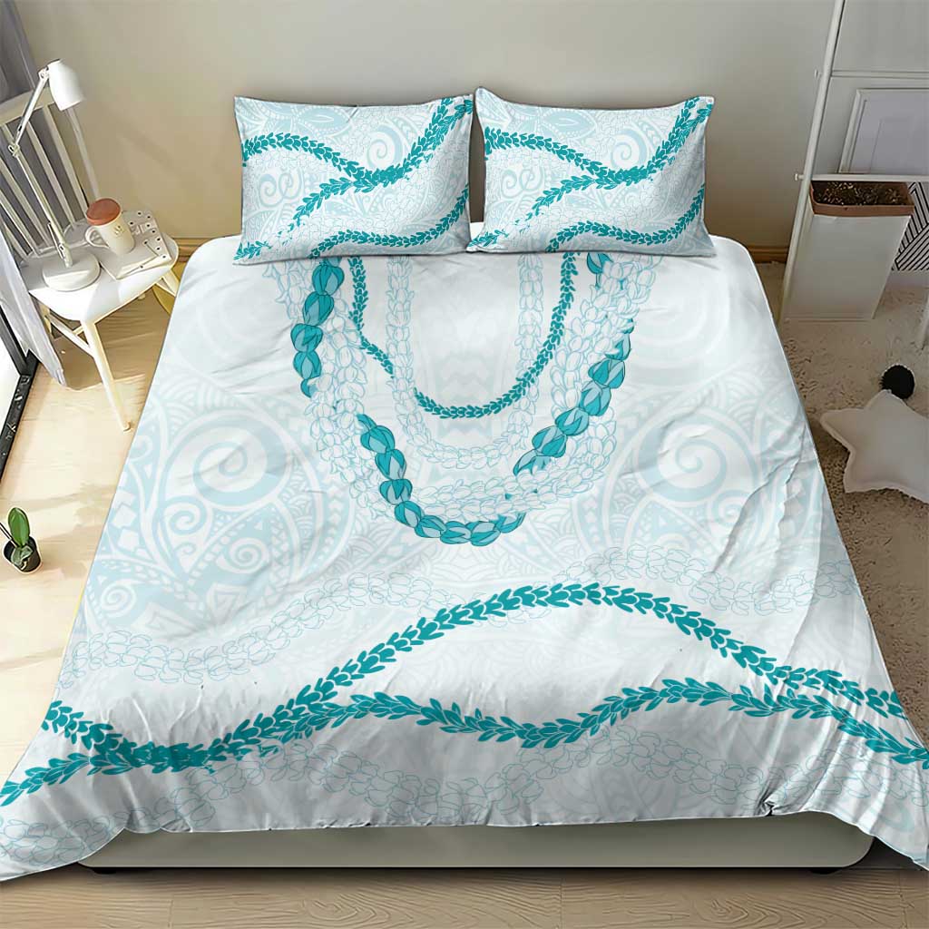 Aloha Lei Mikioi Bedding Set Teal Polynesian Tribal Tatau Pattern