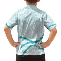 Aloha Lei Mikioi Family Matching Summer Maxi Dress and Hawaiian Shirt Teal Polynesian Tribal Tatau Pattern