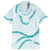 Aloha Lei Mikioi Family Matching Summer Maxi Dress and Hawaiian Shirt Teal Polynesian Tribal Tatau Pattern